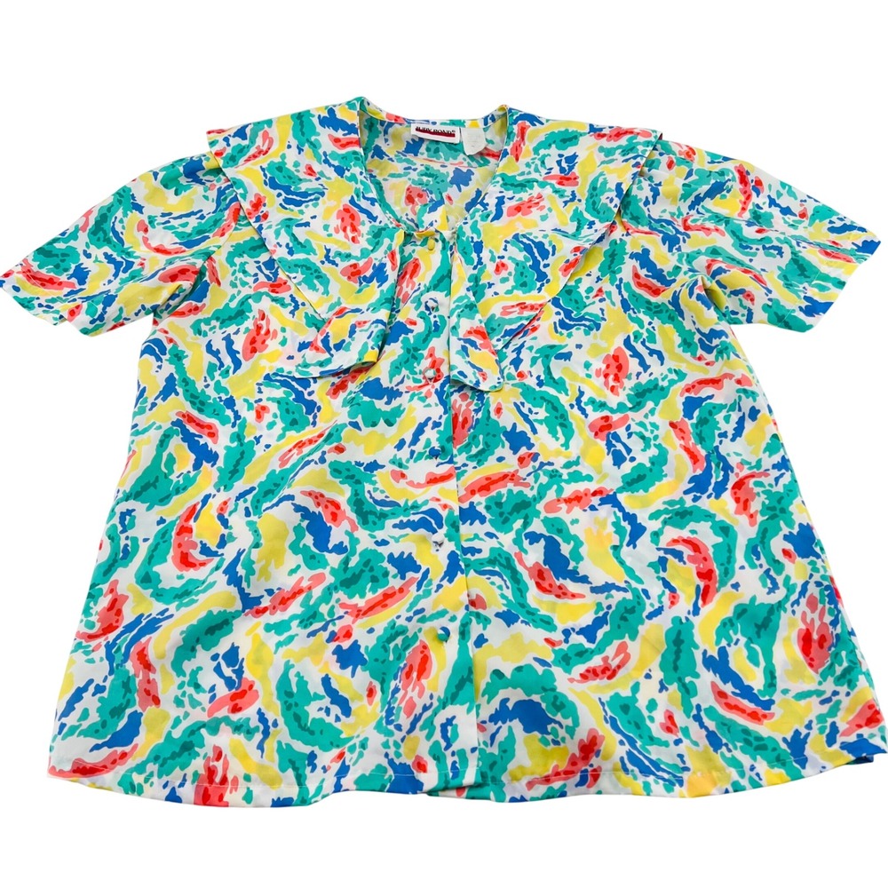 Judy Bond Vintage Womens Size 12 Abstract Multicolor‎ Sailor Collar Blouse Top